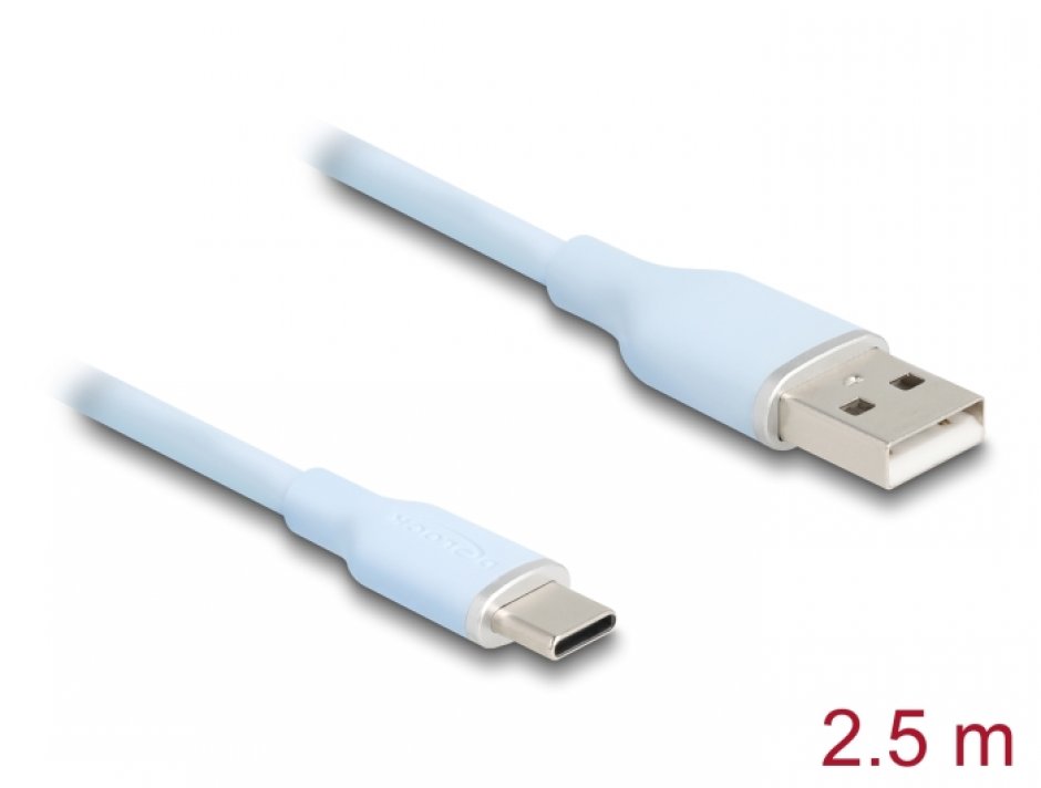 Cablu USB-C Delock 2.5m Silicon, Albastru