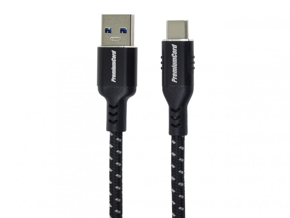 Cablu USB 3.2 C-A 0.5m Brodat Negru OEM