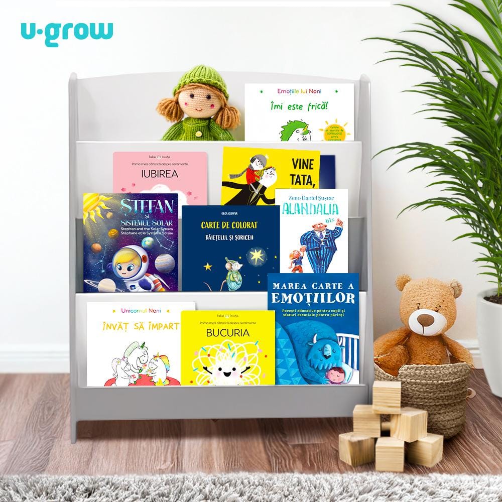 Raft Depozitare Cărți Copii U-Grow Gri - MDF Premium - imagine 5