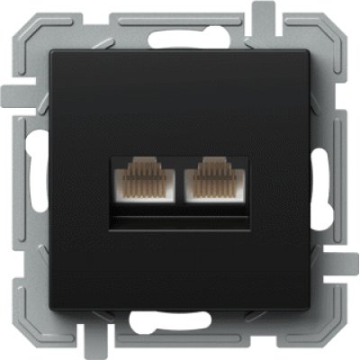 Priză Dublă CAT5E TEM, 2xRJ45 Negru