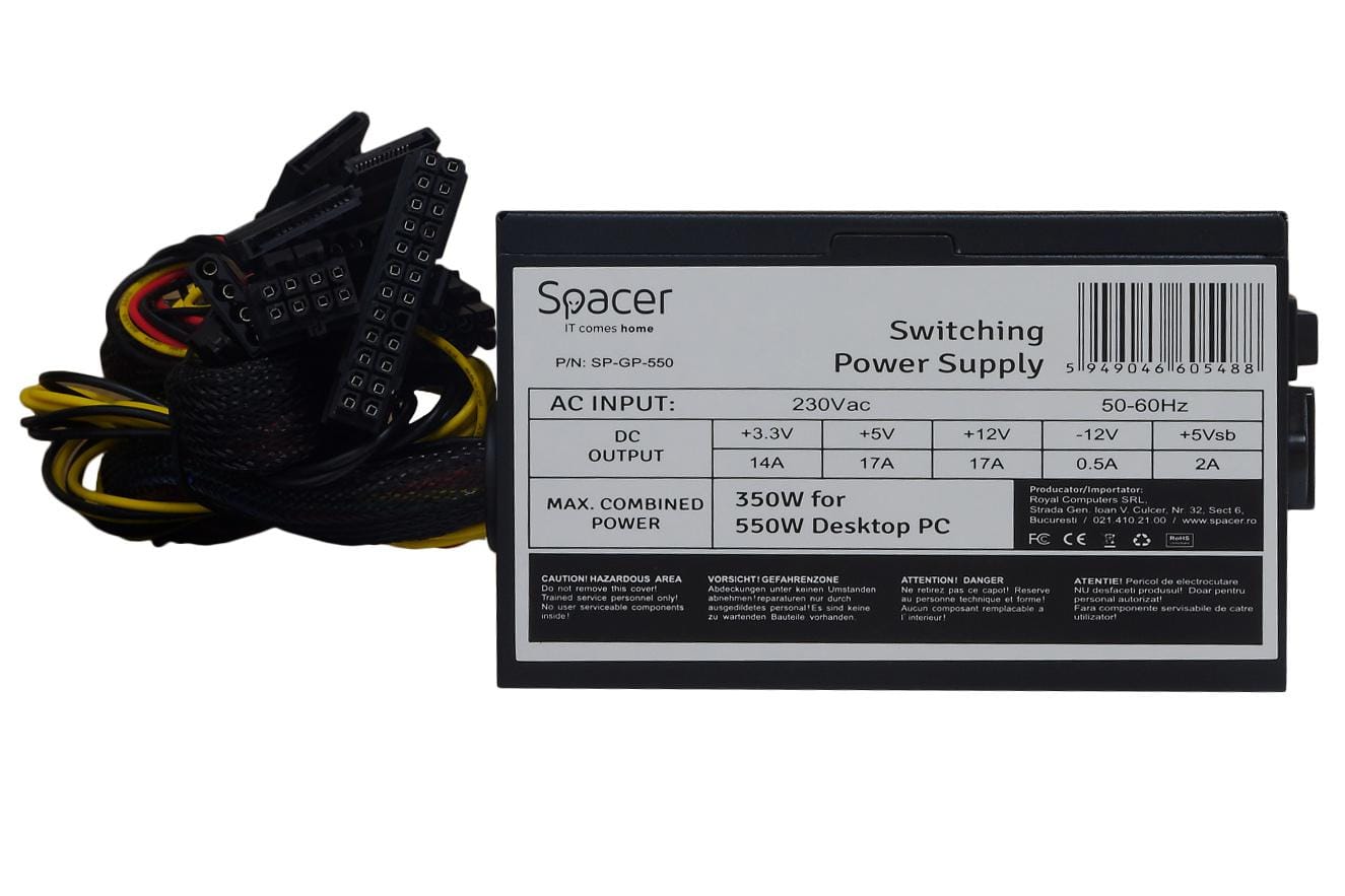 Sursa PC SPACER SP-GP-550 350W ATX - Răcire Silențioasă - imagine 4