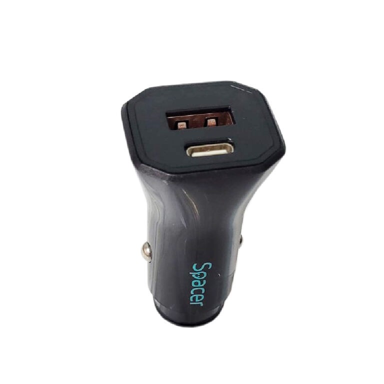 Alimentator Auto Spacer 18W Fast Charge USB-C + USB-A Negru