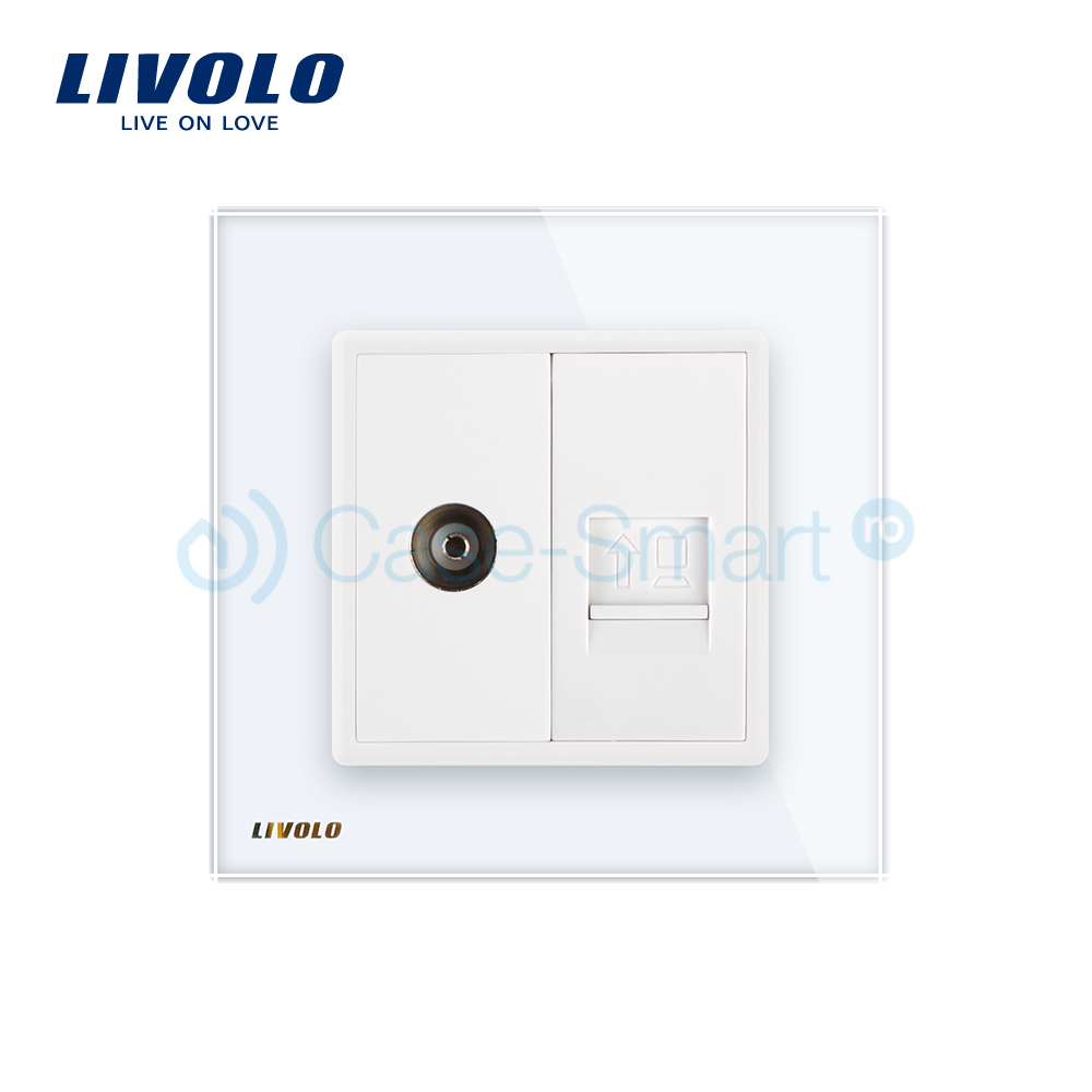 Priza TV + Internet Livolo, Rama Sticlă, 80mm - imagine 2