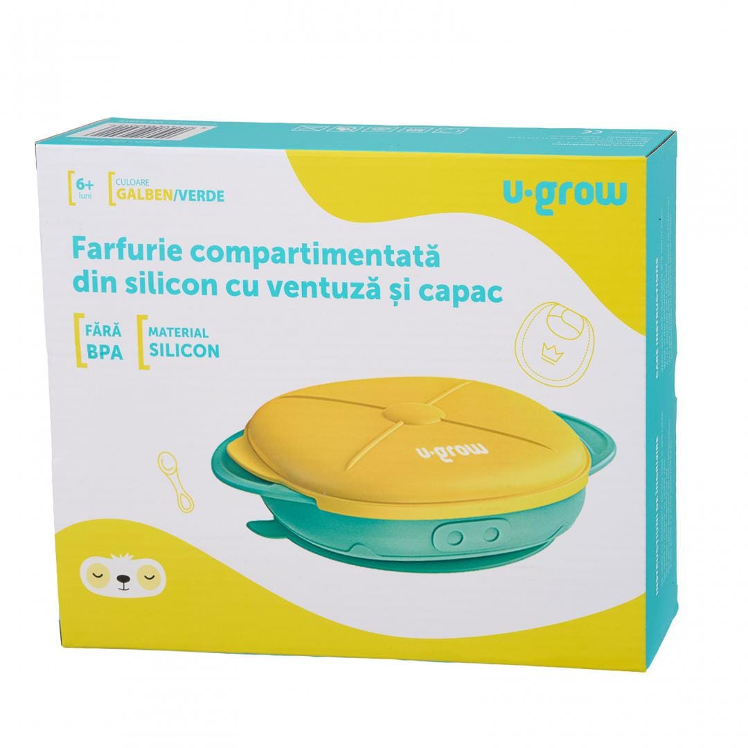 Farfurie Silicon cu Capac Galbena U-Grow | 600ml, 6 luni+ - imagine 5
