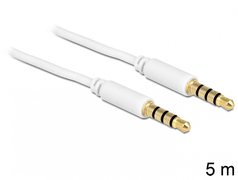 Cablu Stereo Jack 3.5mm 4P 5m Alb Delock