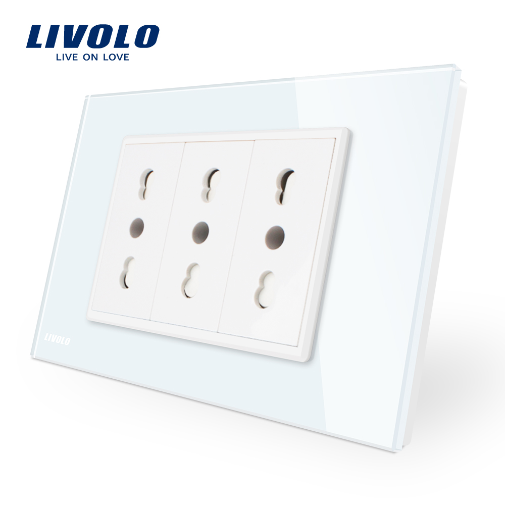 Priză Triplă Italiană Livolo cu Ramă Sticlă
