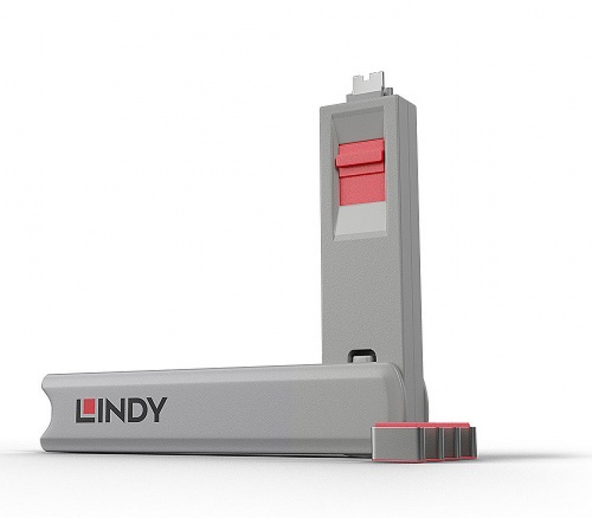 Set Port Blocker USB-C Lindy, 4 bucăți + Cheie Roz