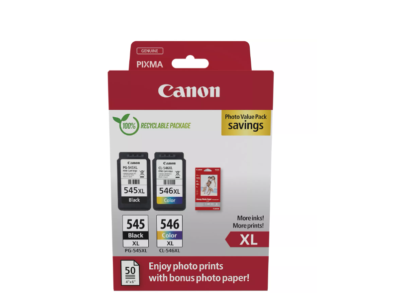 Pachet Cartuse Canon PG-545XL/CL-546XL + Hartie Foto 10x15
