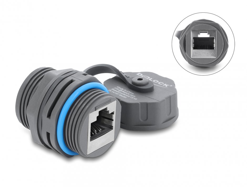 Cuplă rețea RJ45 STP Cat.6A IP68 cu capac, Delock 87157
