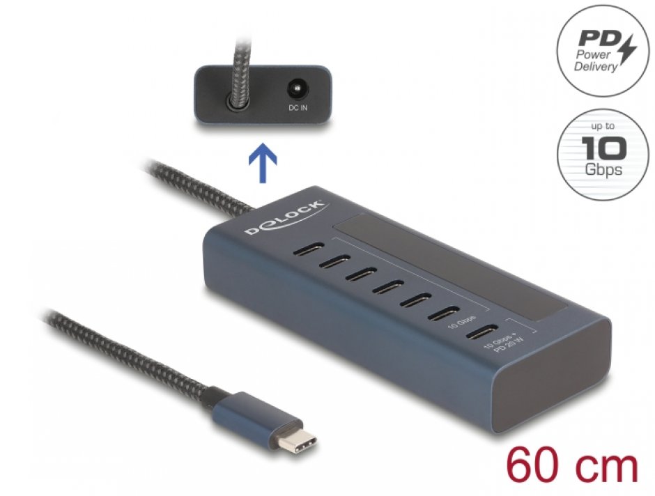 Hub USB-C 3.2 Gen2 Delock 6x Porturi + PD 20W