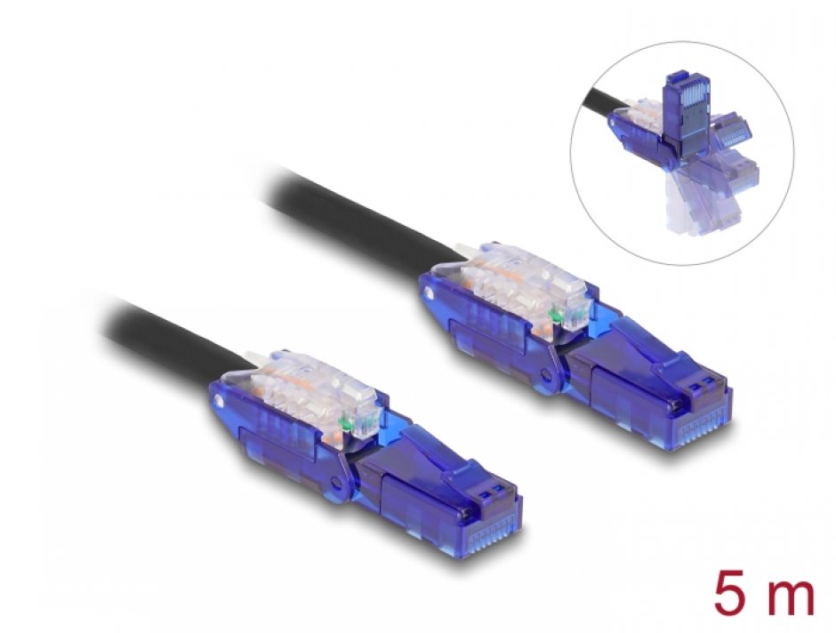 Cablu Delock Cat.6 5m RJ45 180° Negru