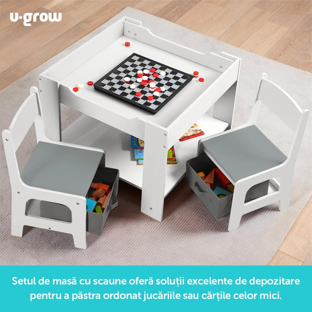 Set Masuta si 2 Scaune Copii Alb U-Grow - Tabla Creta - imagine 7