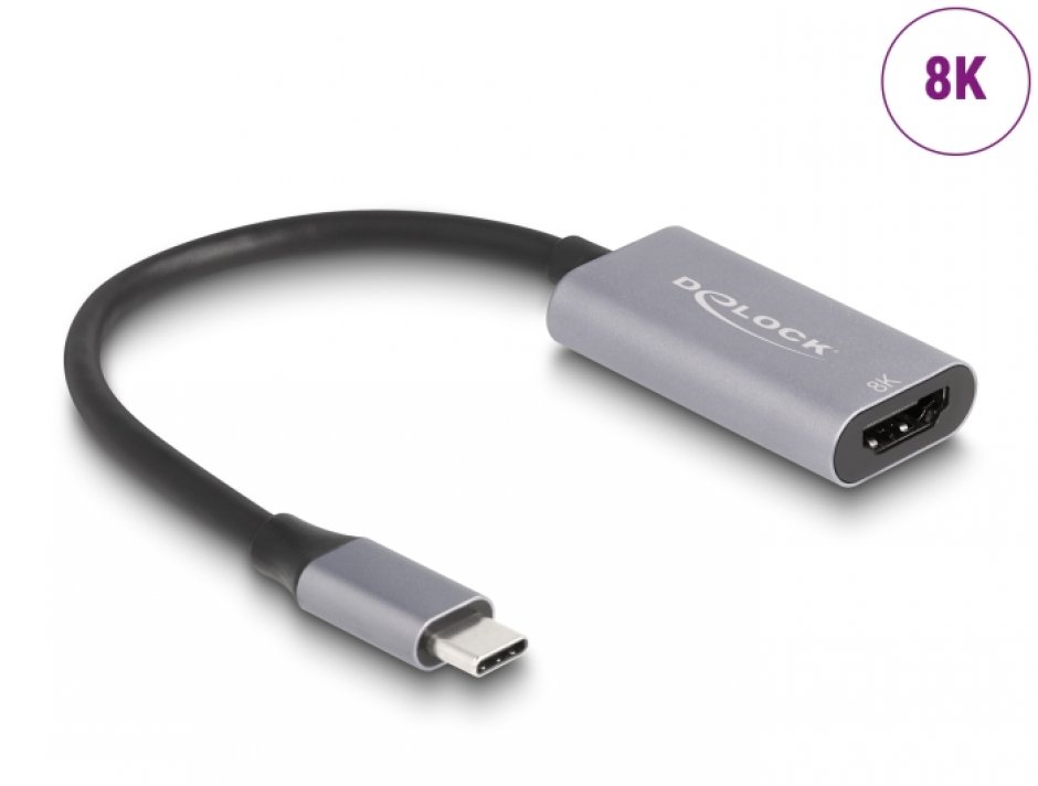Adaptor Delock USB-C la HDMI 8K HDR, Gri