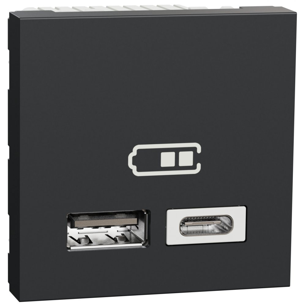 Priză Dublă USB Schneider Unica, Antracit, 2m
