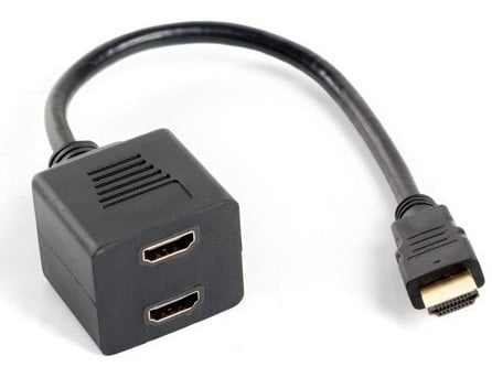 Cablu adaptor HDMI splitter Lanberg, HDMI tata la 2x HDMI mama, 20cm, Full HD 1080p, conectori auriti, pasiv, AD-0019-BK