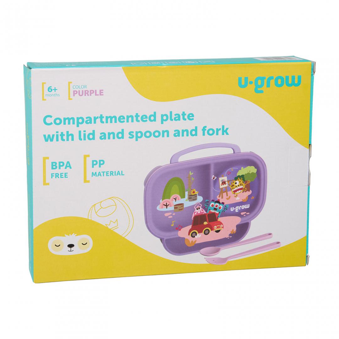 Farfurie Compartimentată U-GROW mov, cu capac și tacâmuri - imagine 8