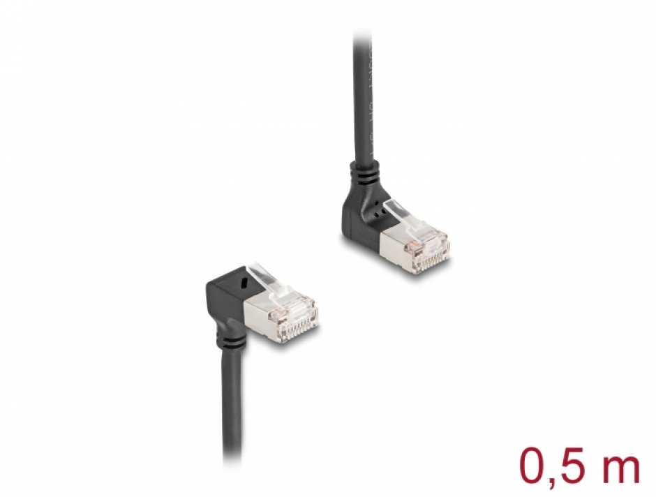 Cablu RJ45 Cat.6A S/FTP Slim 90°, 0.5m, Delock