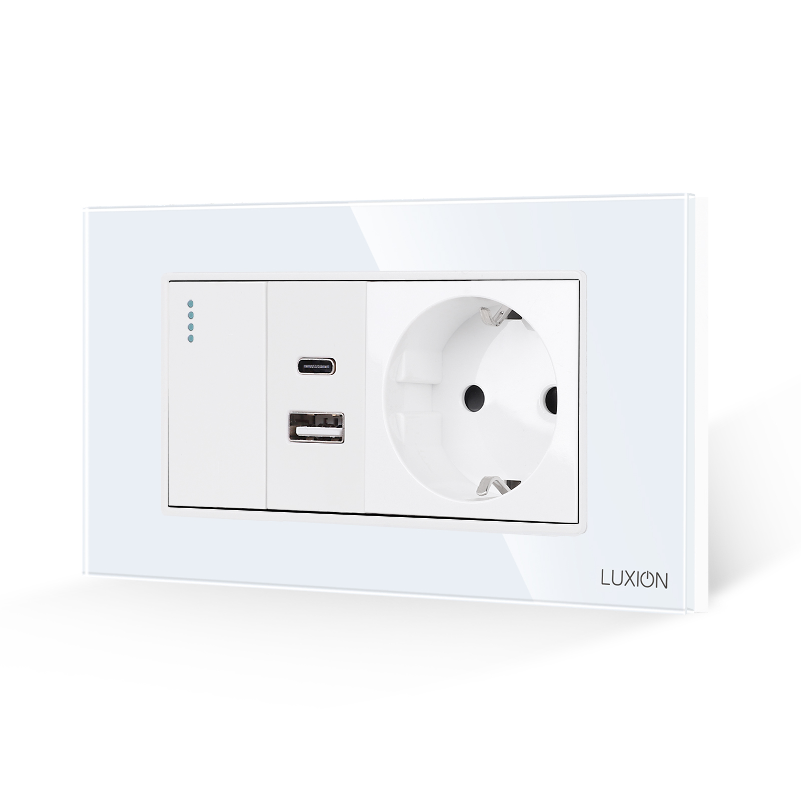 Intrerupator + Priza USB A+C + Schuko cu Rama Sticla LUXION