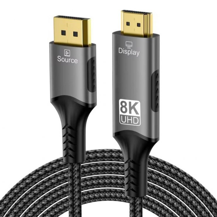 Cablu DisplayPort la HDMI 8K, 2m, Impletitura Bumbac
