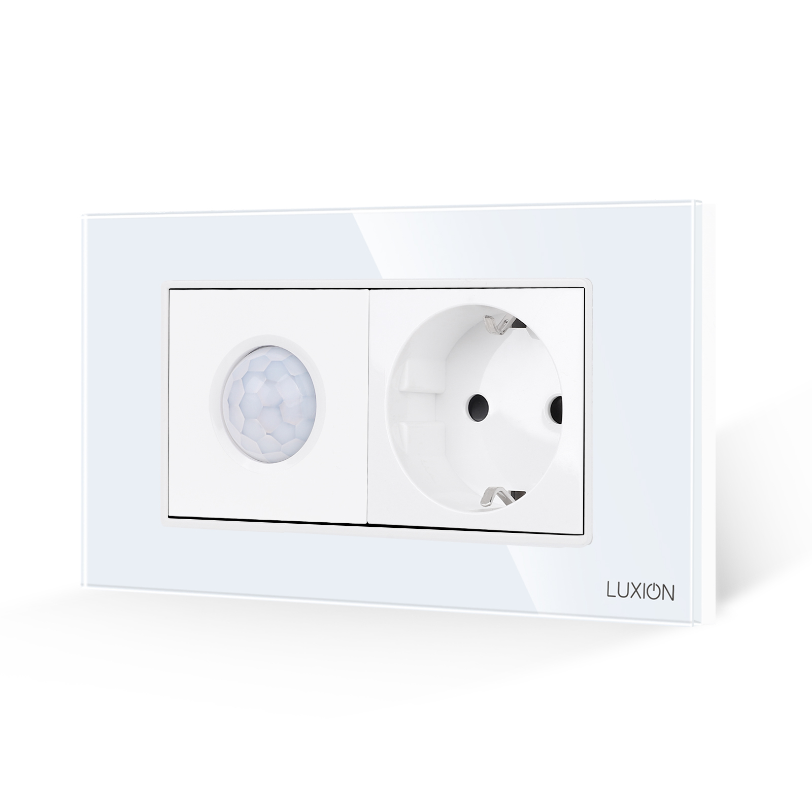 Senzor de Miscare 2M si Priza Schuko LUXION, Rama Sticla, IP44