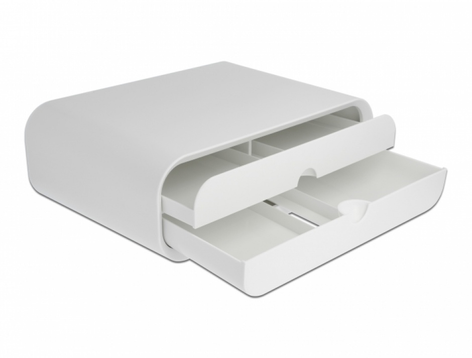 Suport Monitor Delock 30kg, 2 Sertare, Alb