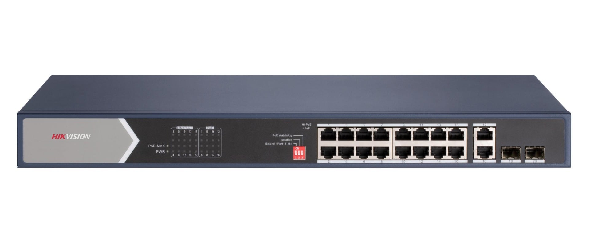 Switch Gigabit PoE Hikvision DS-3E0520HP-E, 16 Porturi, 225W