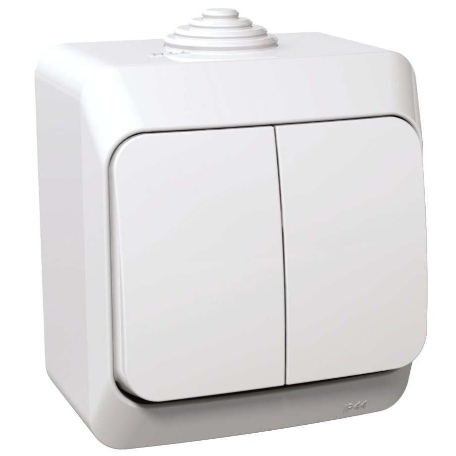 Întrerupător Dublu Schneider Cedar IP44, Alb - imagine 1