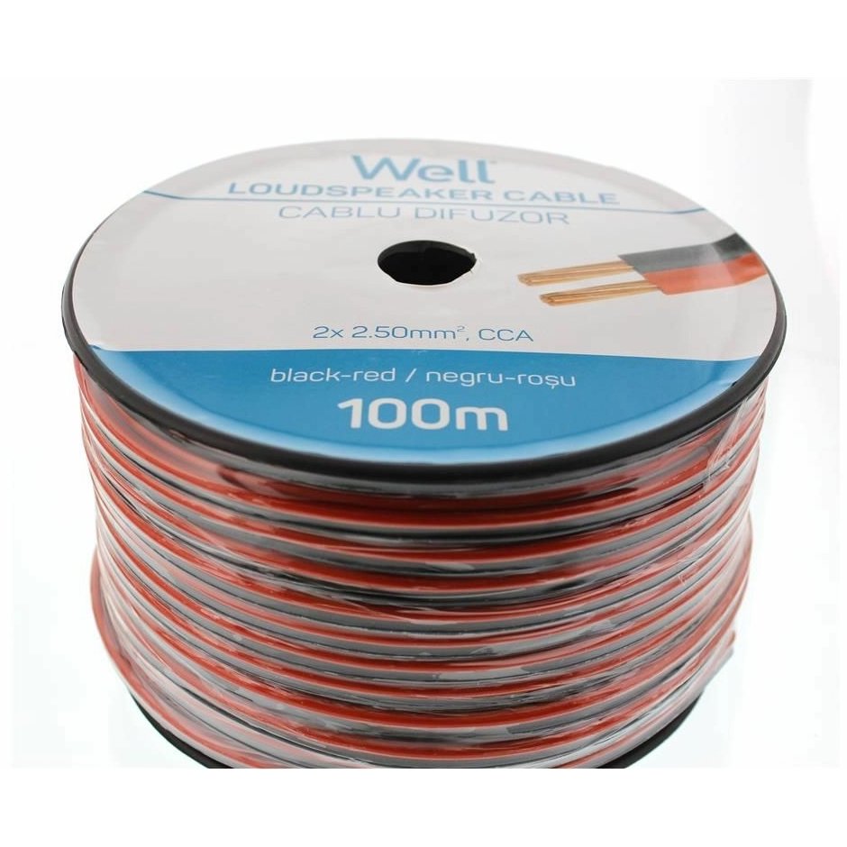Cablu Difuzor Well 2x2.5mm, 100m, Rosu/Negru