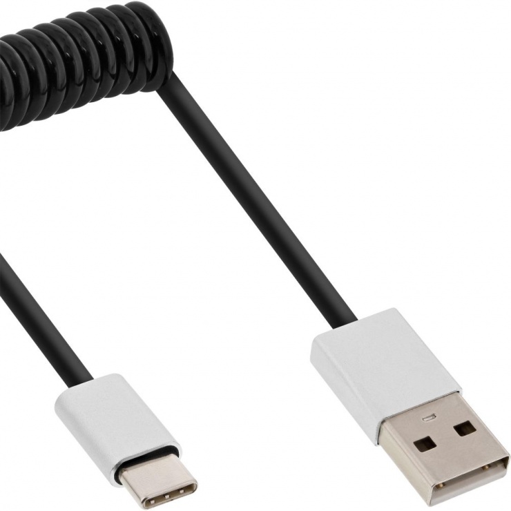 Cablu USB 2.0 Type C la USB-A Spiralat 0.5m Inline