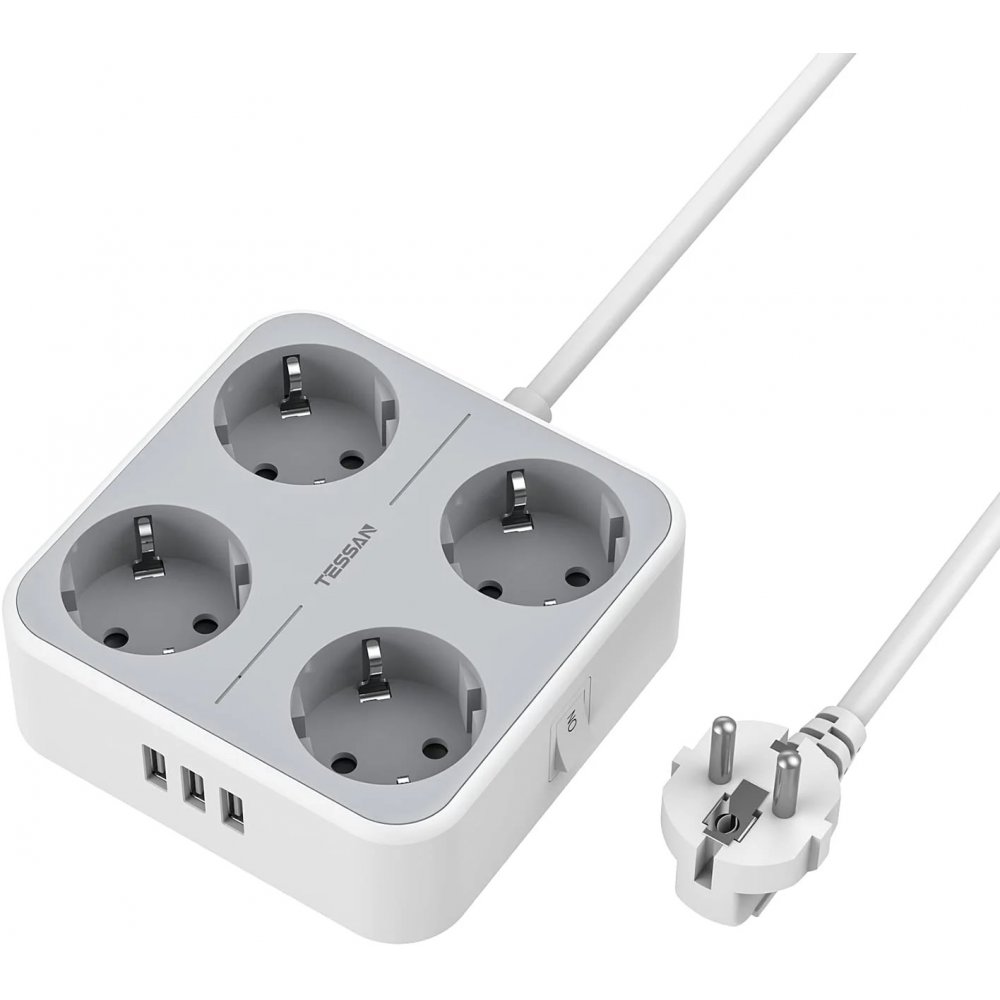 Prelungitor Tessan TS-302, 4 Prize + 3 USB, 1.5m