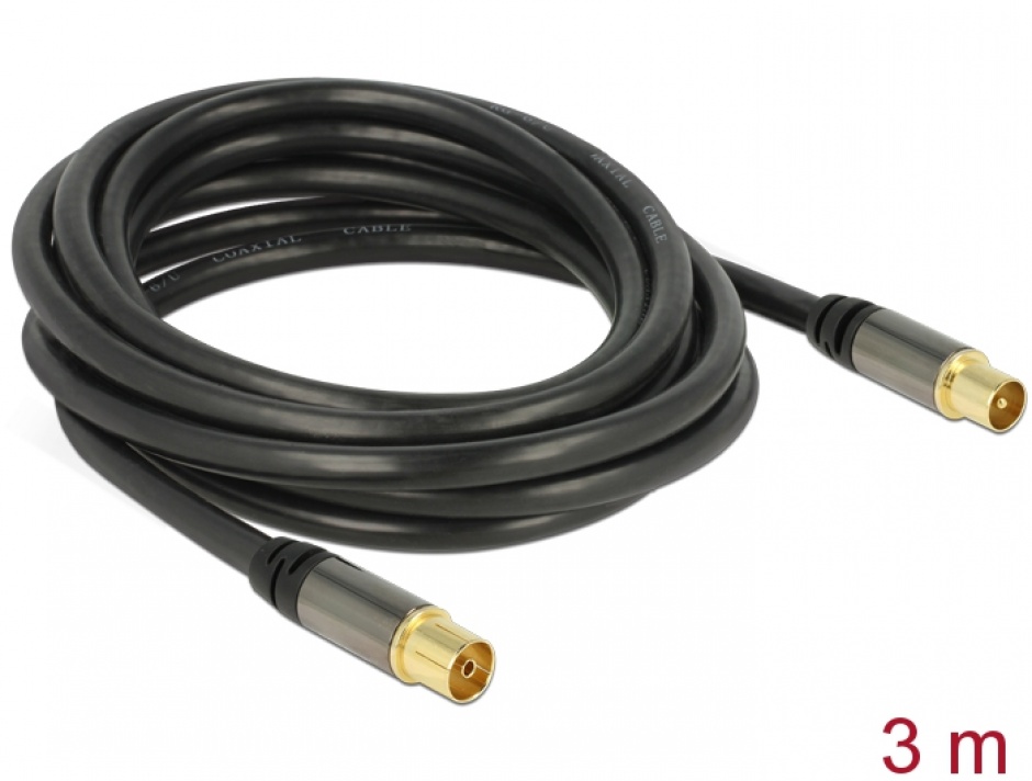 Cablu Prelungitor Antena Delock 3m IEC, RG-6