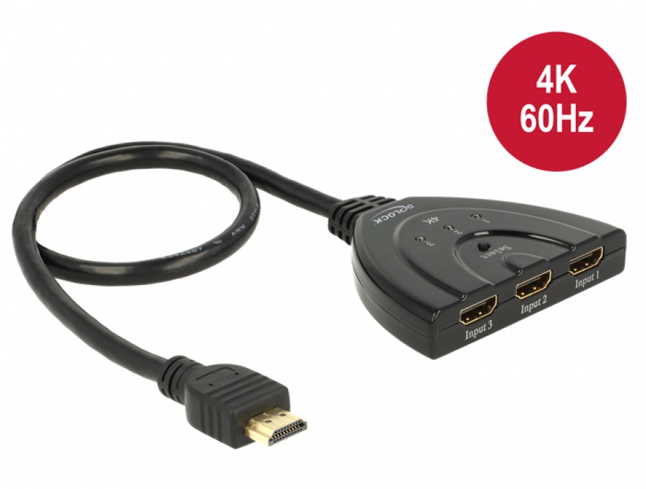Switch HDMI 3 Porturi 4K UHD Delock 18600 + Cablu
