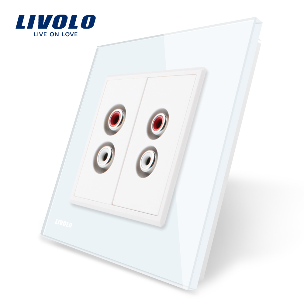 Priză Dublă Audio Livolo cu Ramă Sticlă