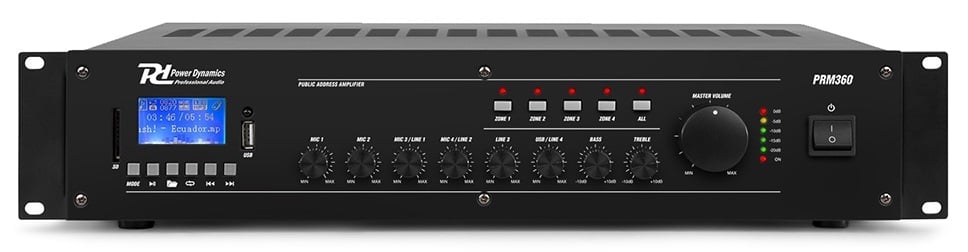 Power Dynamics PRM360 Mixer PA 360W 6 Zone
