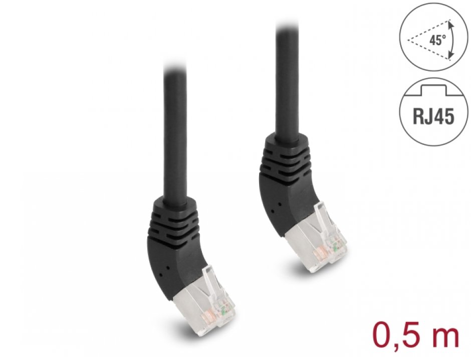Cablu RJ45 Cat.6A Unghi 45° 0.5m Delock