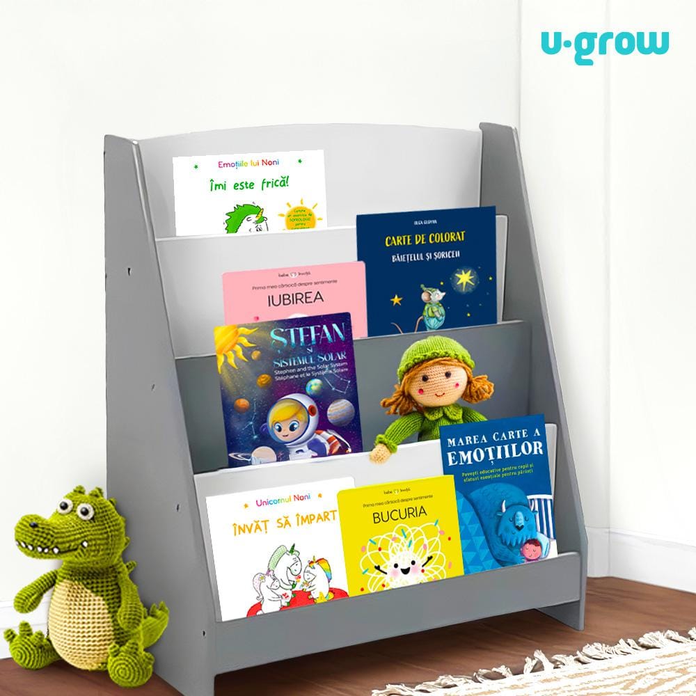 Raft Depozitare Cărți Copii U-Grow Gri - MDF Premium - imagine 4