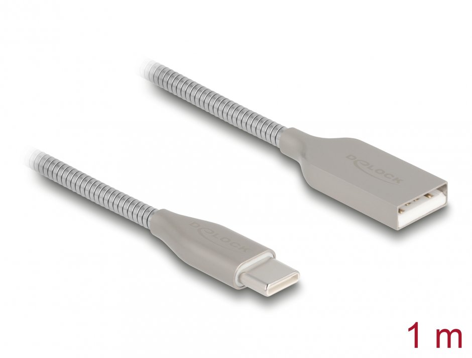 Cablu Delock USB-C PD 3.0 60W 1m Metalic