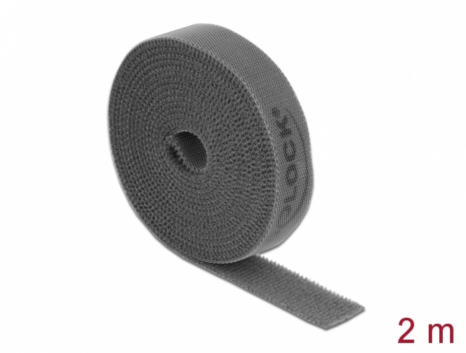 Rola cu arici 2m x 15mm Gri Delock | Organizare Cabluri