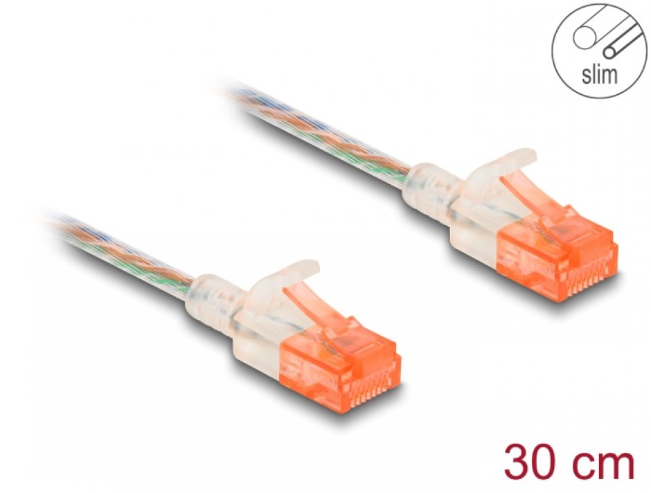 Cablu RJ45 Cat.6A Slim 0.3m Transparent Delock