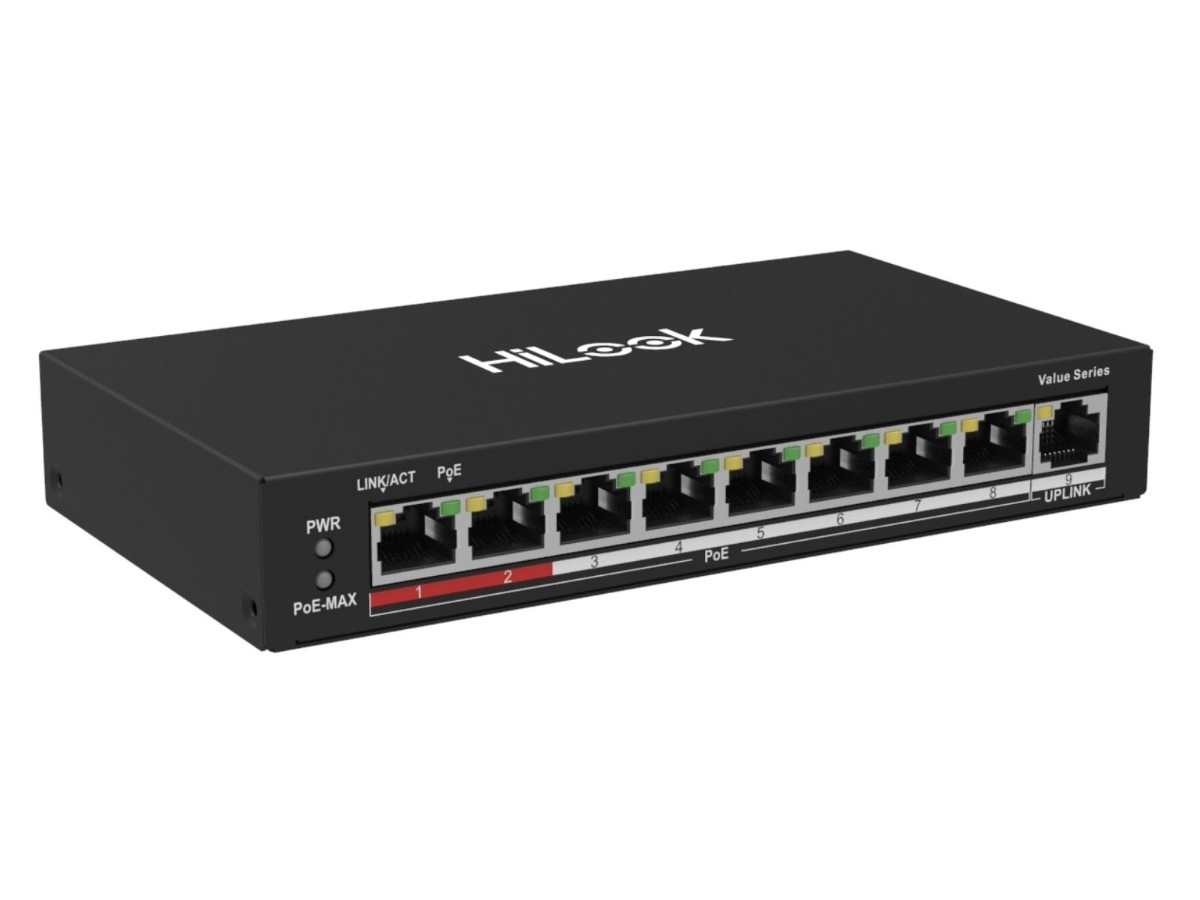 Switch PoE HiLook NS-0109P-60(B), 8 Porturi, 60W, 250m