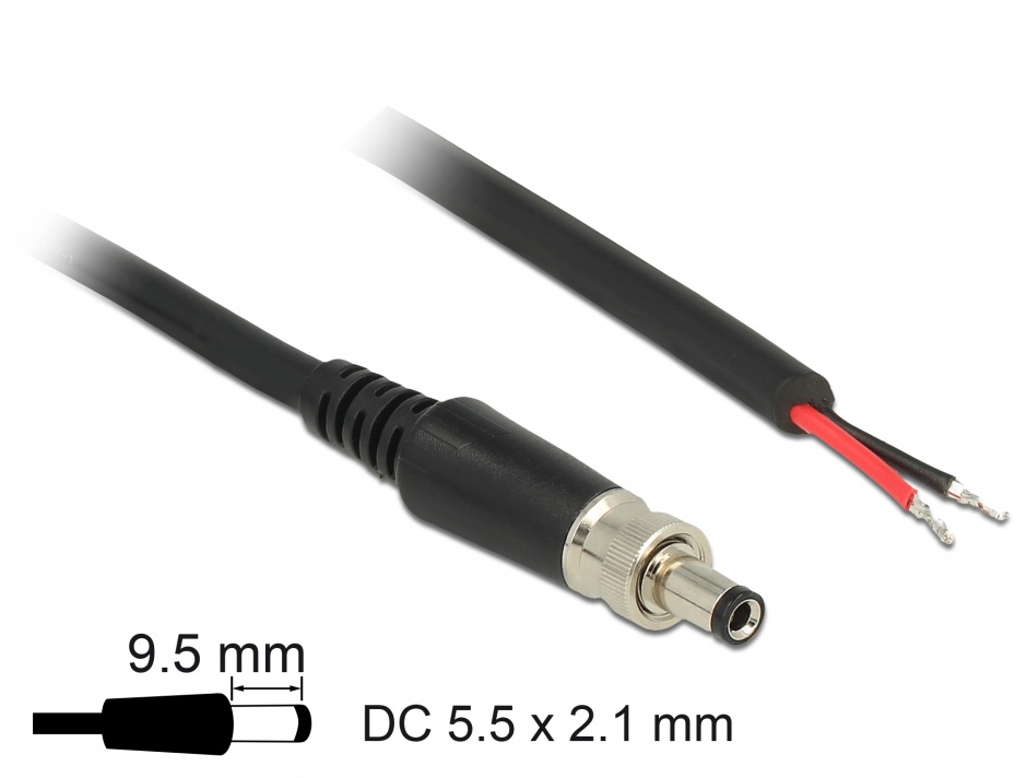 Cablu DC 5.5x2.1mm la fire, Delock 95cm