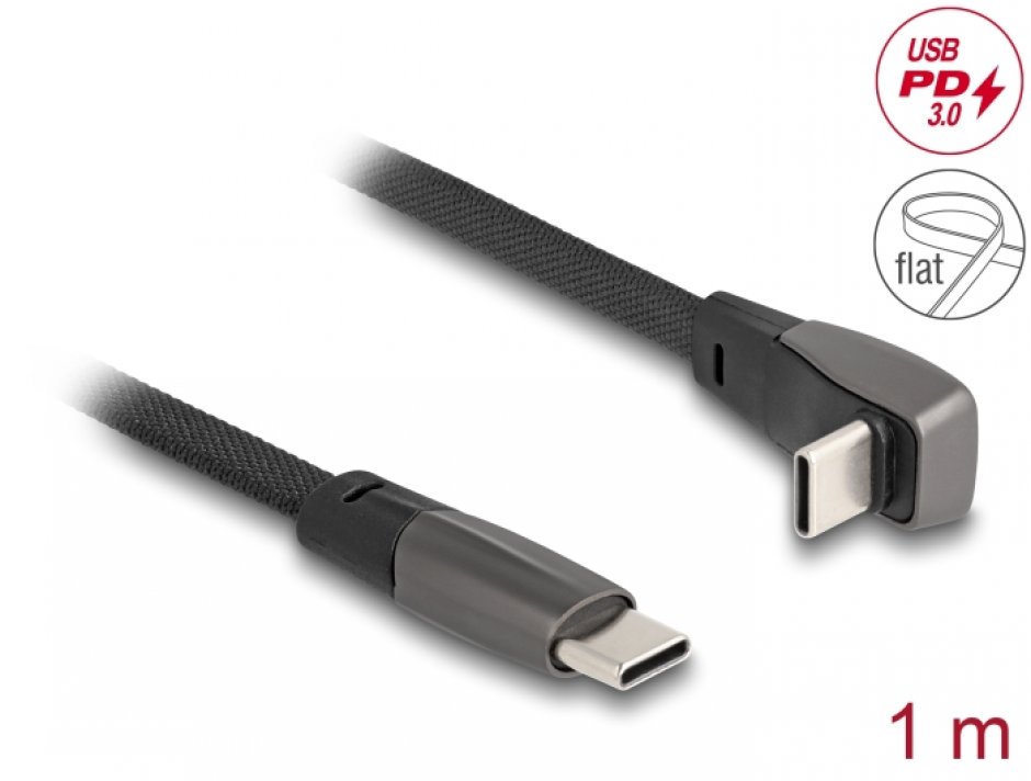 Cablu USB-C Delock 60W, Flat, 1m, Unghi 90°