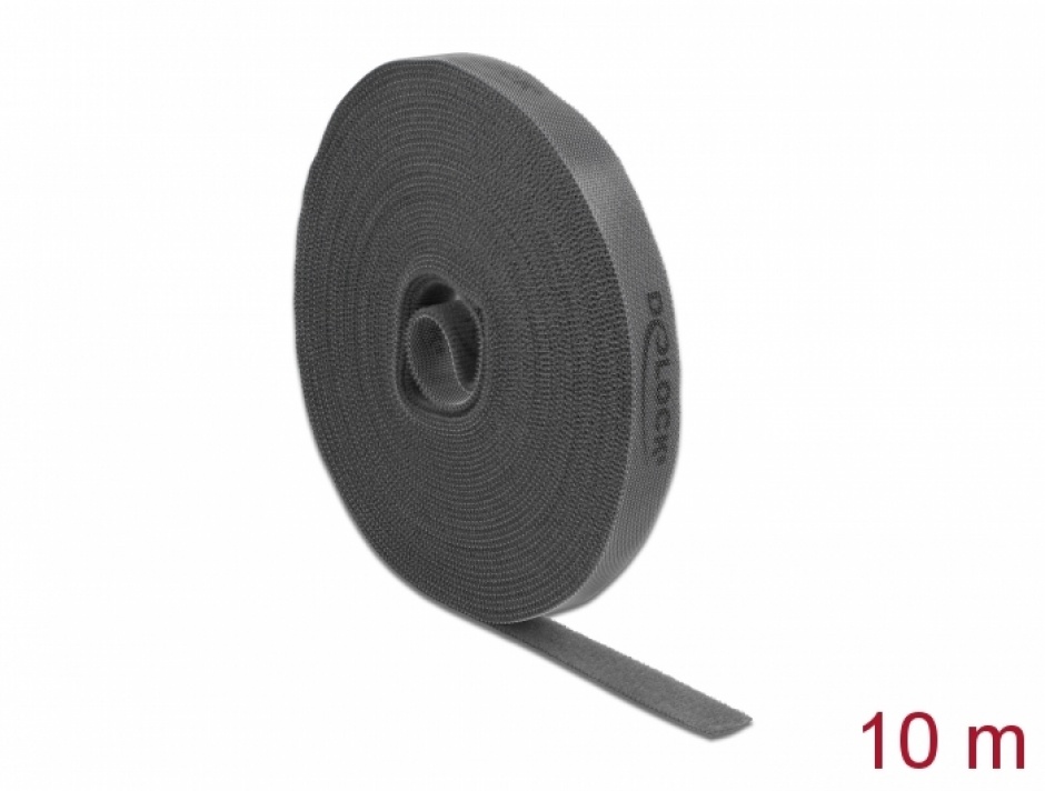 Rola Velcro 10m Gri Delock | Organizare Cabluri