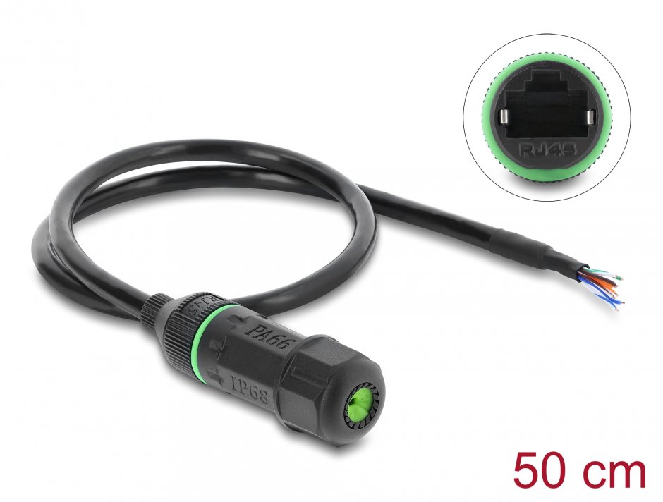 Cuplă RJ45 Cat.6 IP68 fire deschise 0.5 m Delock 87181