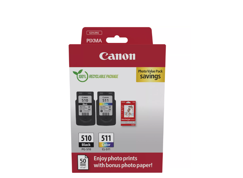 Pachet Cartușe Canon PG-510/CL-511 + 50 Coli Foto 10x15cm