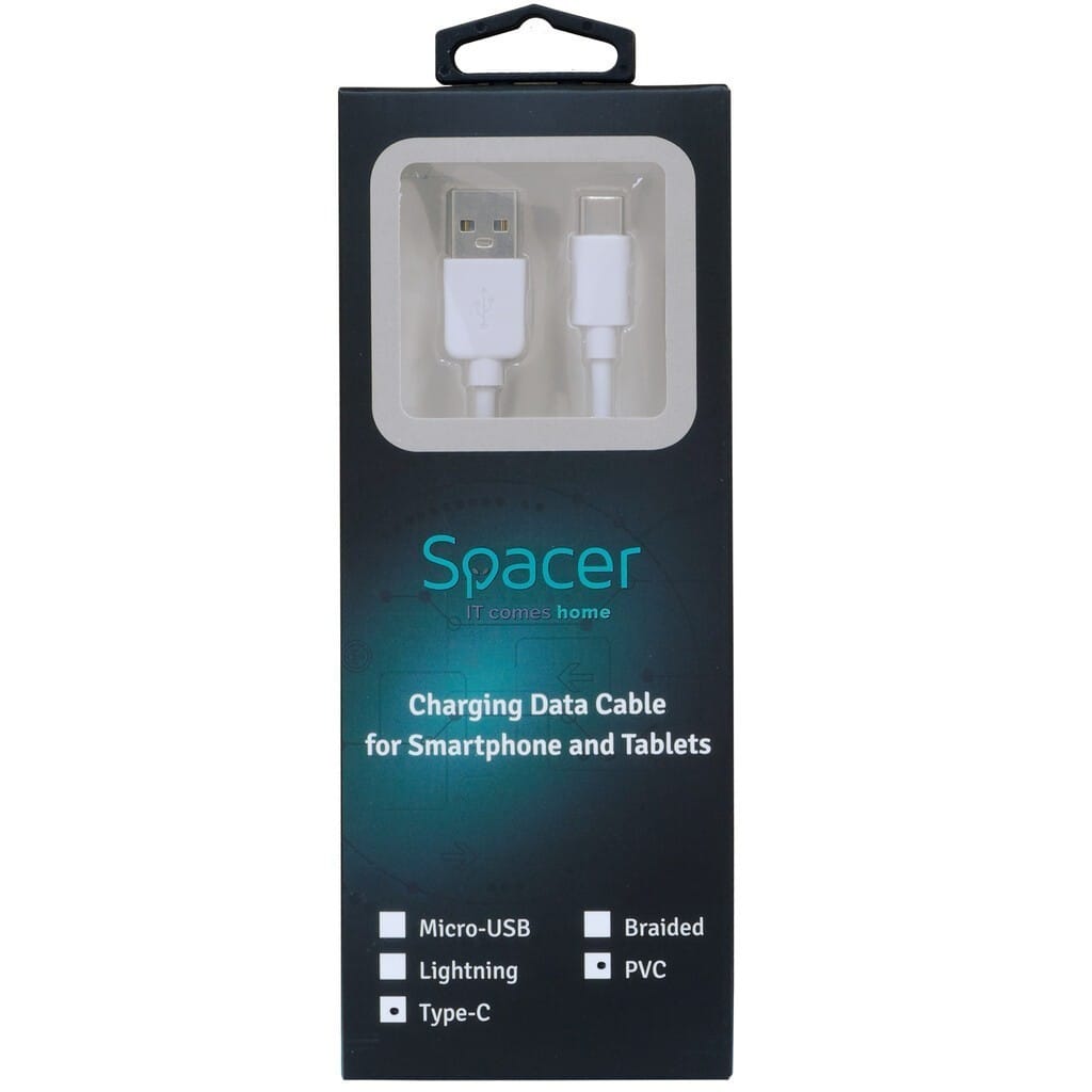 Cablu USB Type-C Spacer 0.5m Alb - Încărcare Rapidă 2.1A - imagine 2