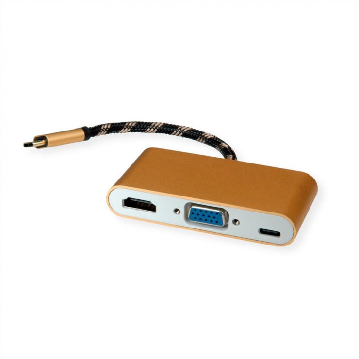 Adaptor USB-C la HDMI/VGA Roline cu PD