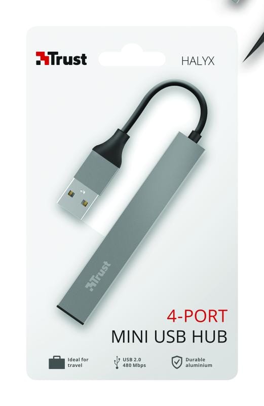 Hub USB Trust Halyx 4 Porturi Argintiu - Aluminiu Compact - imagine 9