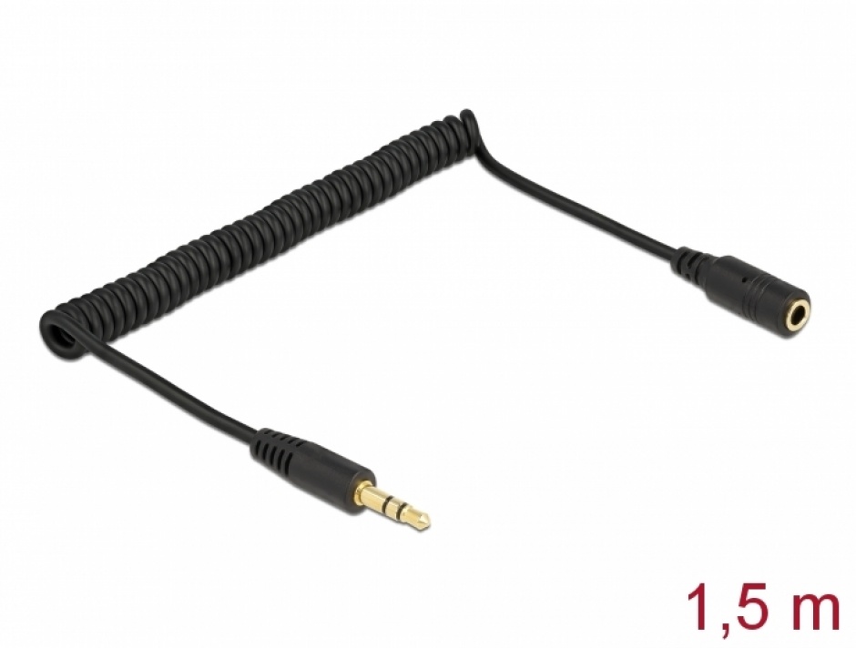 Delock 86768: Cablu Jack 3.5mm Spiralat 1.5m