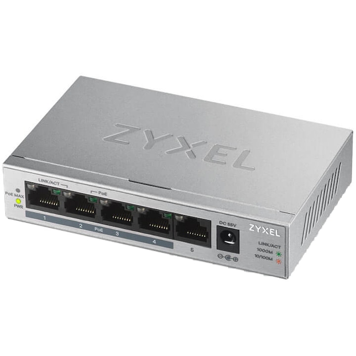 Switch Zyxel GS1005-HP PoE 5 Porturi Gigabit - Rețea Rapidă